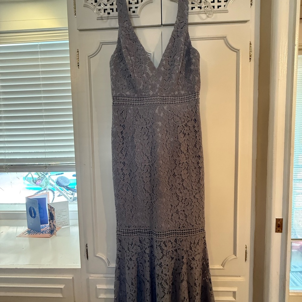 Bardot Lace Dress in Lavender Gray